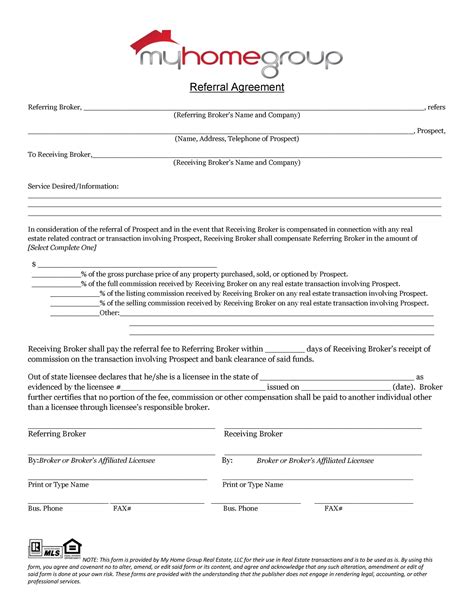 Referral Agreement Real Estate Template