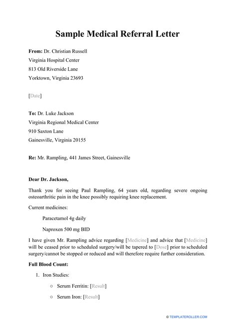 Referral Letter Medical Template