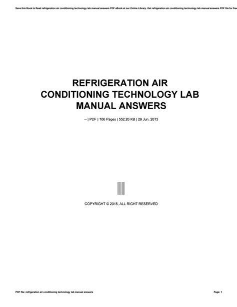Refrigeration Air Conditioning Technology Lab Manual Answers Doc
