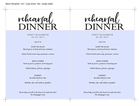 Rehearsal Dinner Menu Template