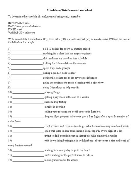 Reinforcement Schedules Worksheet Answers Epub