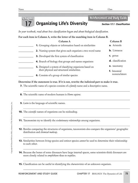 Reinforcement Study Guide For Biology Answer Key Doc