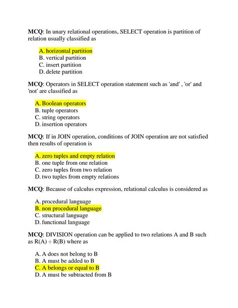 Relational Algebra Questions With Solutions Doc