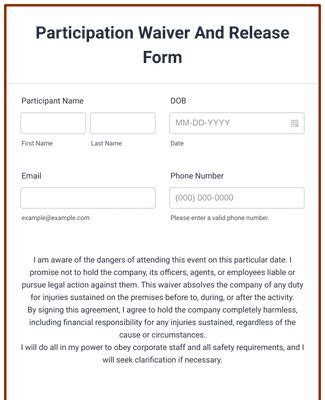 Release For Participation In Event Or Activity Printable Form