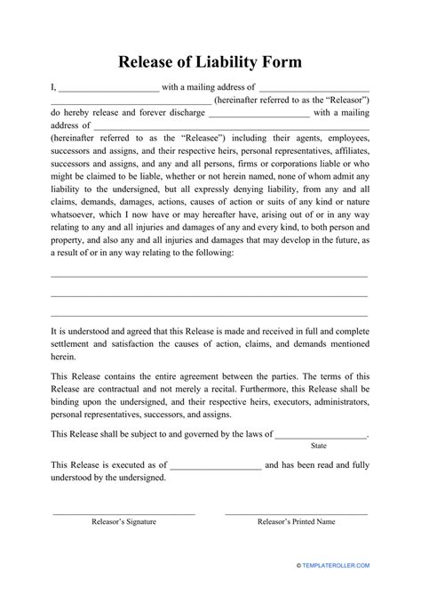 Release Liability Template