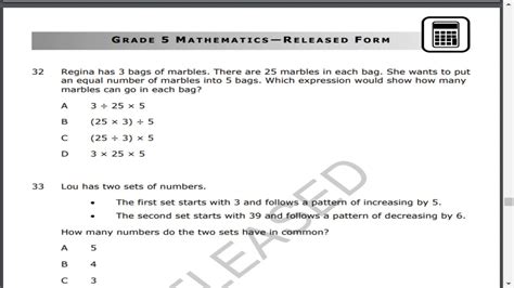 Released 5th Grade Math Eog Answers PDF