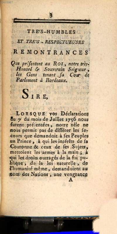 Remontrances Du Parlement de Bordeaux. Du 12 Mars 1756... Doc