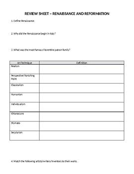 Renaissance And Reformation Review Sheet Answers Epub