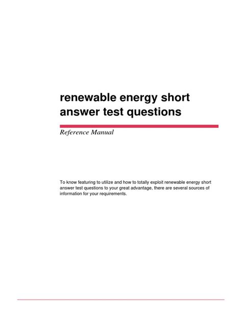 Renewable Energy Short Answer Test Questions Kindle Editon