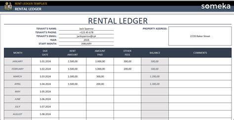 Rent Ledger Excel Template
