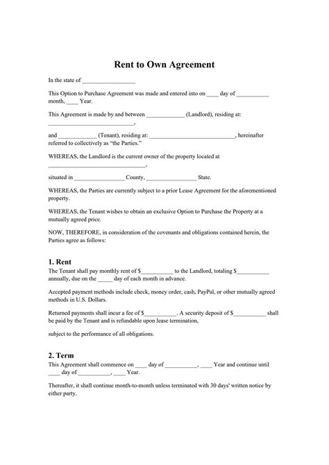 Rent To Own Agreement Template
