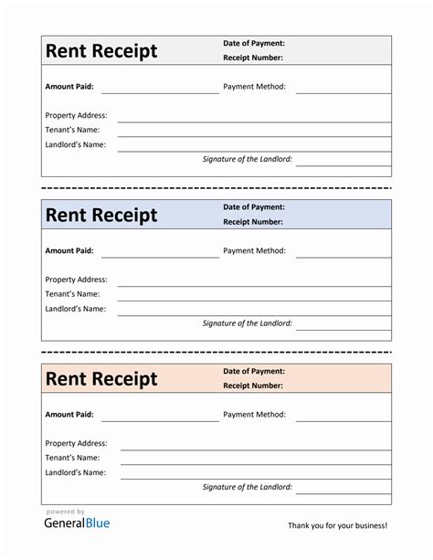 Rental Receipts Template