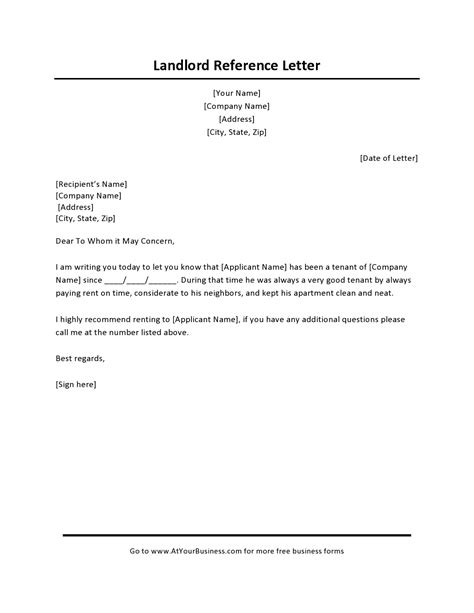 Rental Reference Template Letter