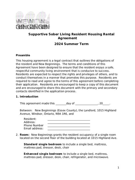 Rental agreement for sober living Ebook Reader