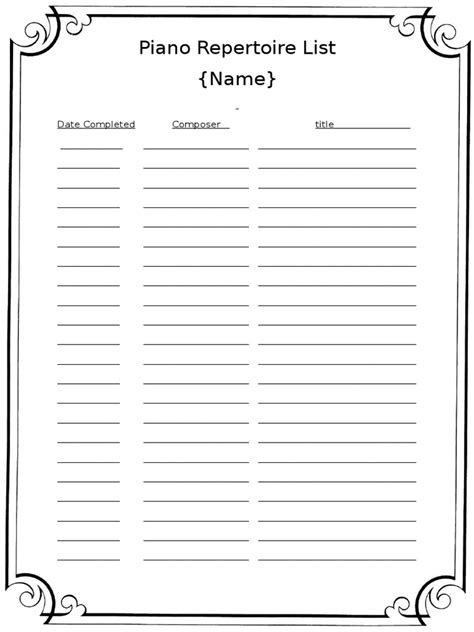 Repertoire List Template