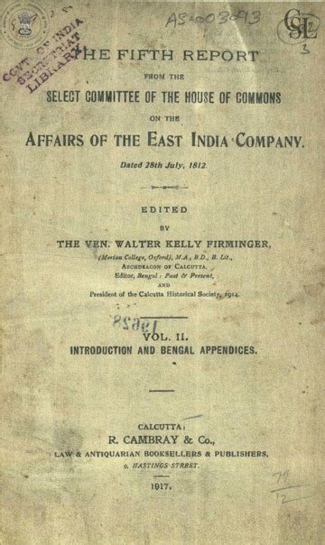 Report from the Select Committee of the House of Commons on the Affairs of the East-India Company Doc