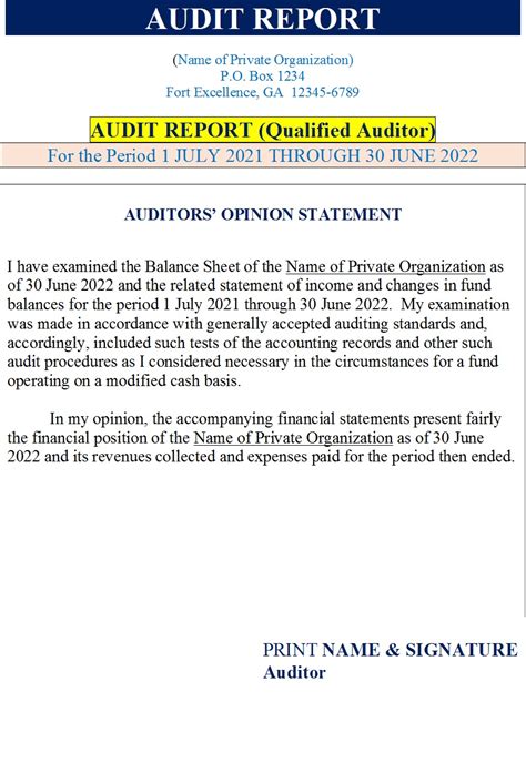 Report of the Auditor Reader