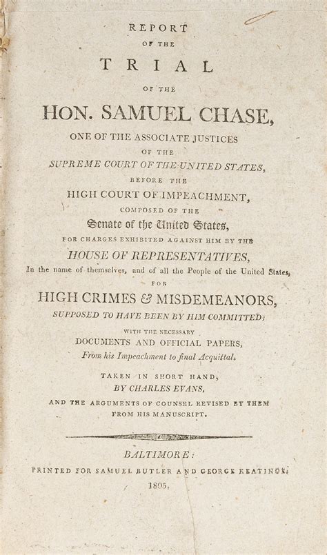 Report of the Trial of the Hon Samuel Chase; One of the Associate Justices of the Supreme Court of t Doc