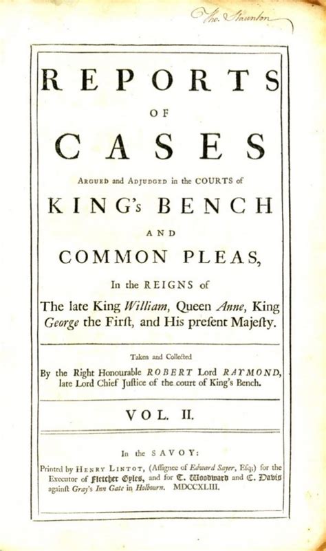 Reports of Cases Argued and Adjudged in the Courts of King's Bench and Common Pleas Reader