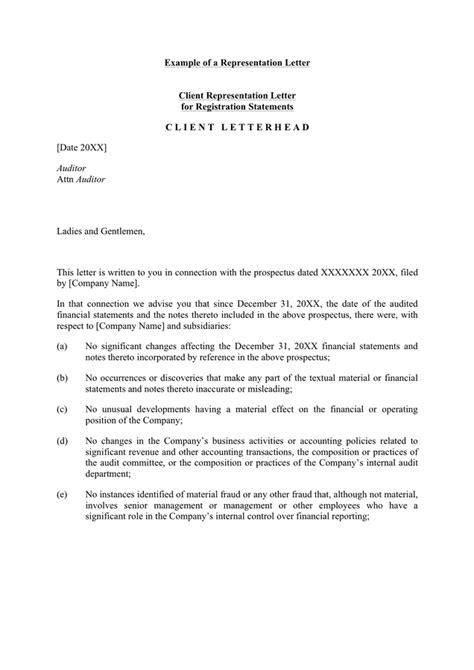 Representation Letter Template