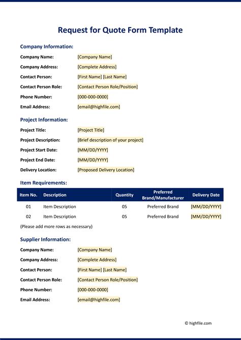 Request For Quote Template Word