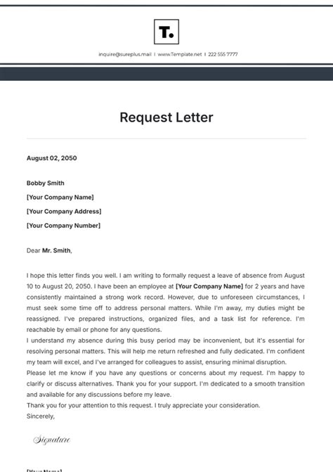 Request Letter Template Sample