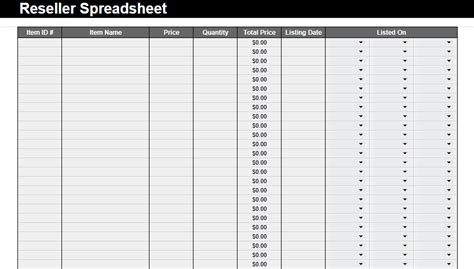 Reseller Spreadsheet Template Free
