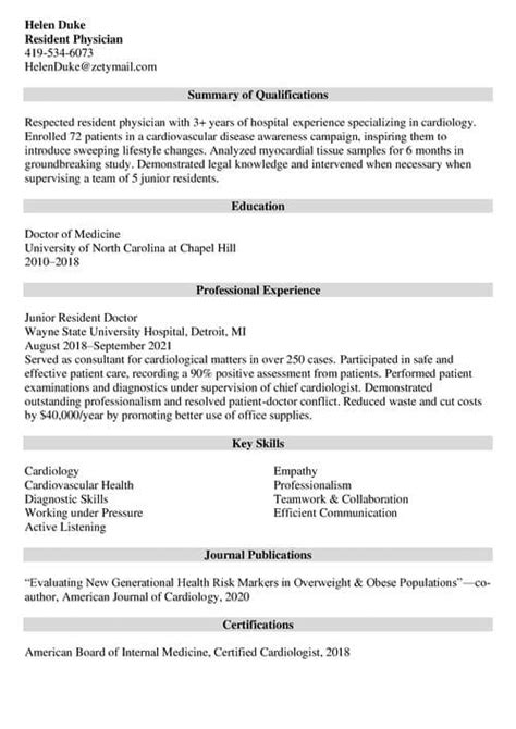 Resident Physician Cv Template