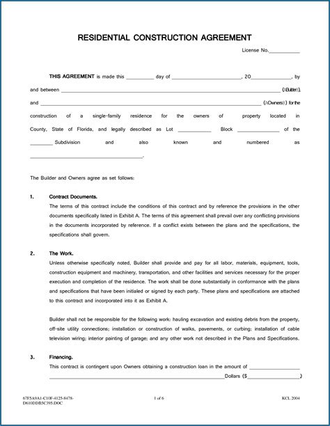 Residential Construction Contract Template