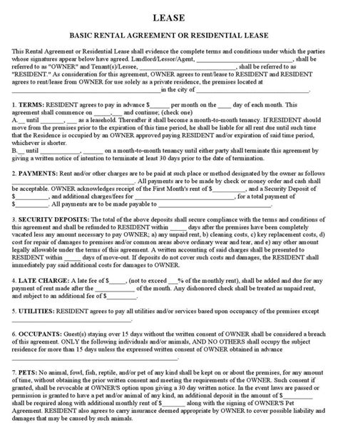 Residential Lease Agreement Printable