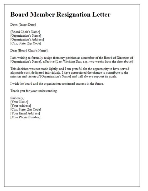 Resignation Letter For Board Member Template