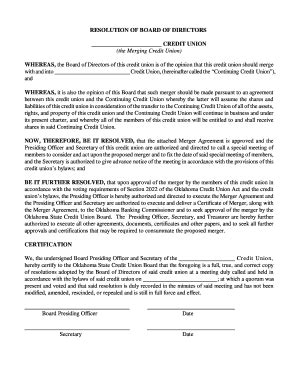 Resolution Of Board Directors Credit Union The Merging PDF