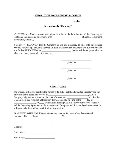 Resolution To Open Bank Accounts Nevada Corporation PDF