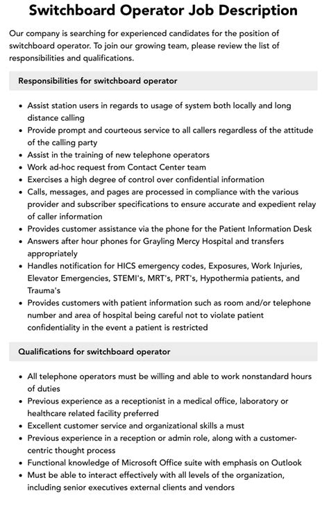 Responsibilities of a Switchboard Operator