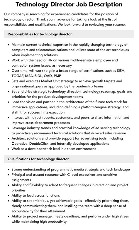 Responsibilities of a Technology Director