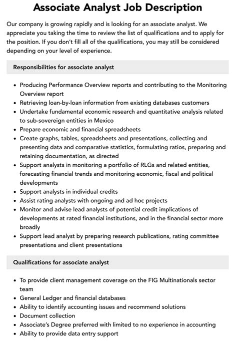 Responsibilities of an Associate Analyst