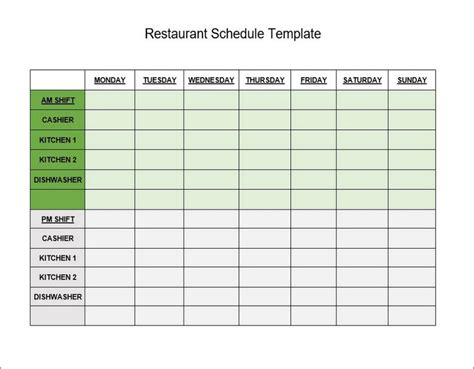 Restaurant Timesheet Template