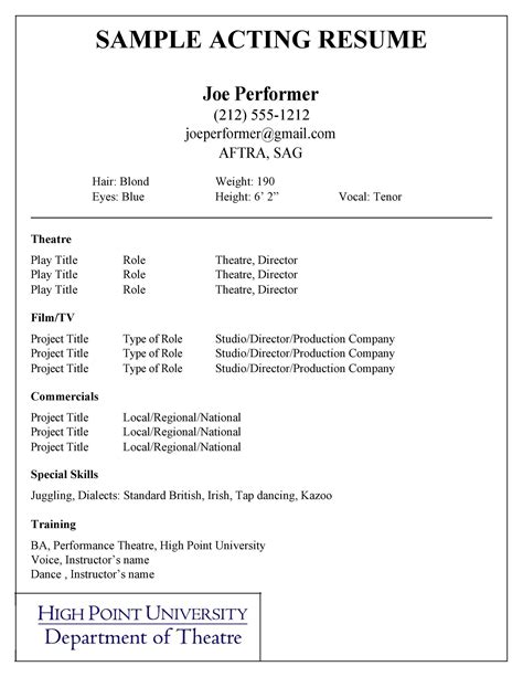 Resume Template For Actors