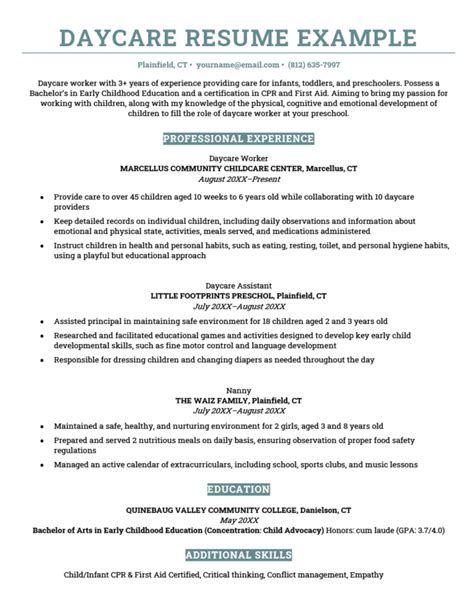Resume Template For Daycare Worker