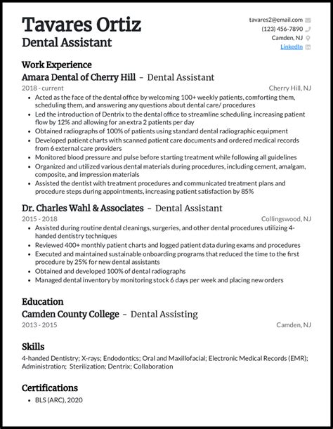 Resume Template For Dental Assistant