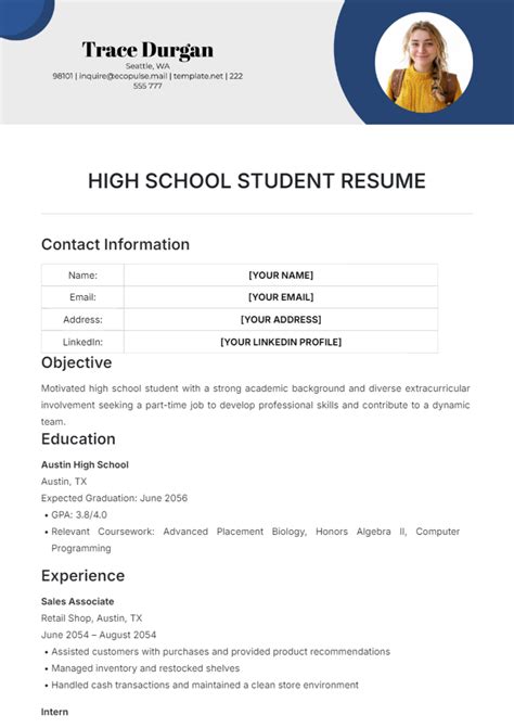 Resume Template For High School Students