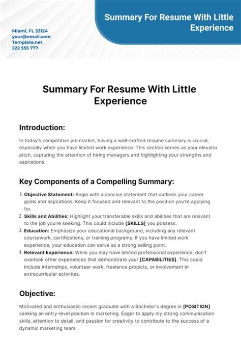 Resume Template For Little Experience
