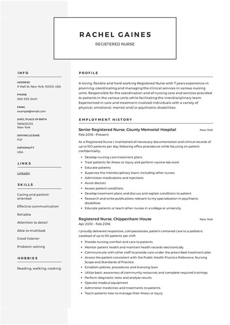 Resume Template For Registered Nurse