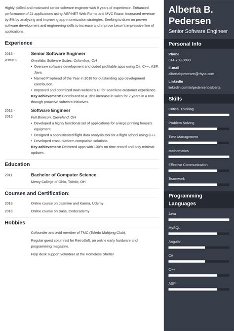 Resume Template For Senior Software Engineer