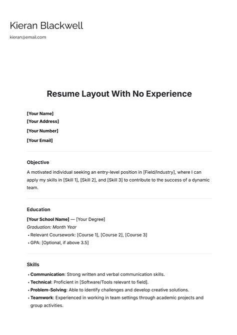Resume Template For Someone Without Work Experience
