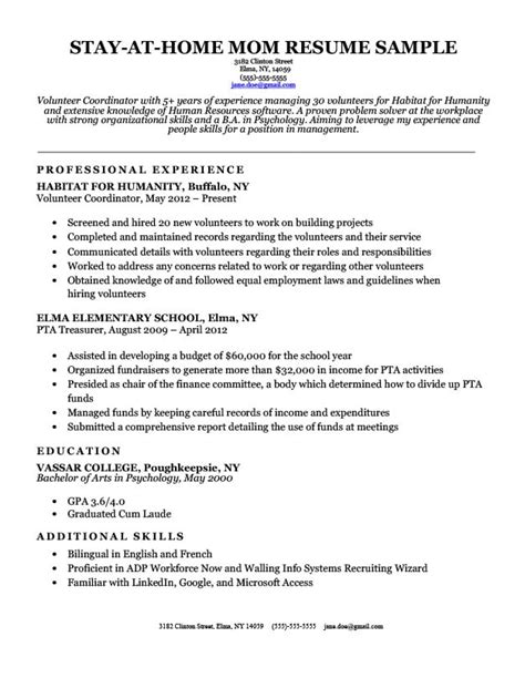 Resume Template For Stay At Home Mom