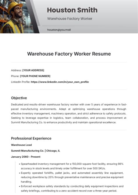 Resume Template For Warehouse Position