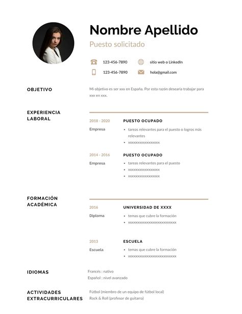 Resume Template In Spanish