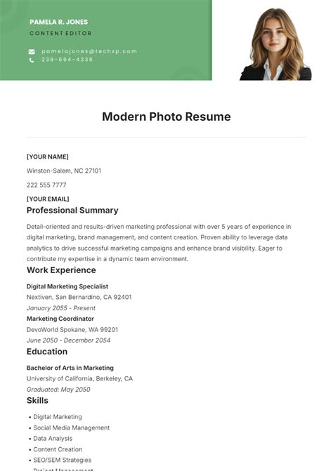 Resume Template With Photograph