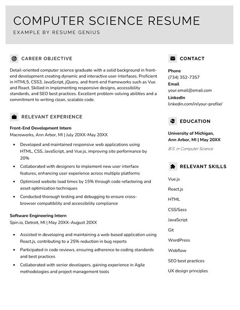Resume Templates For Computer Science
